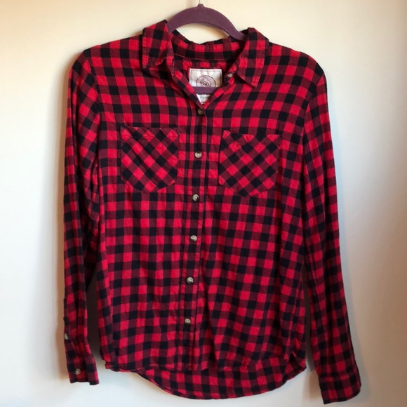 SO Tops - Red and black plaid blouse